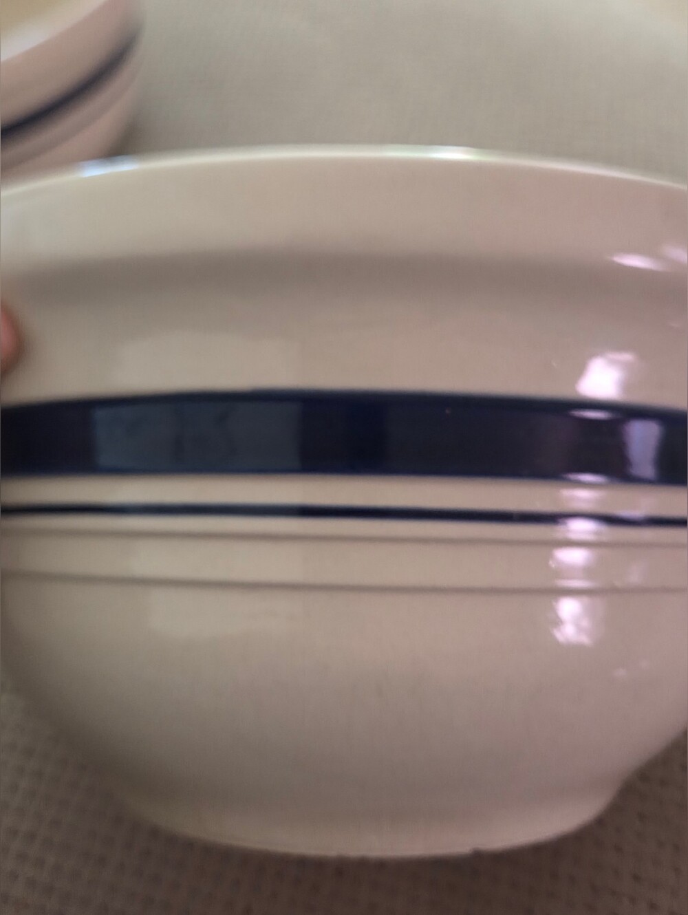 VTG Roseville Friendship Pottery Nesting Bowls Set 3 Blue Stripe Stoneware USA - Picture 6 of 16
